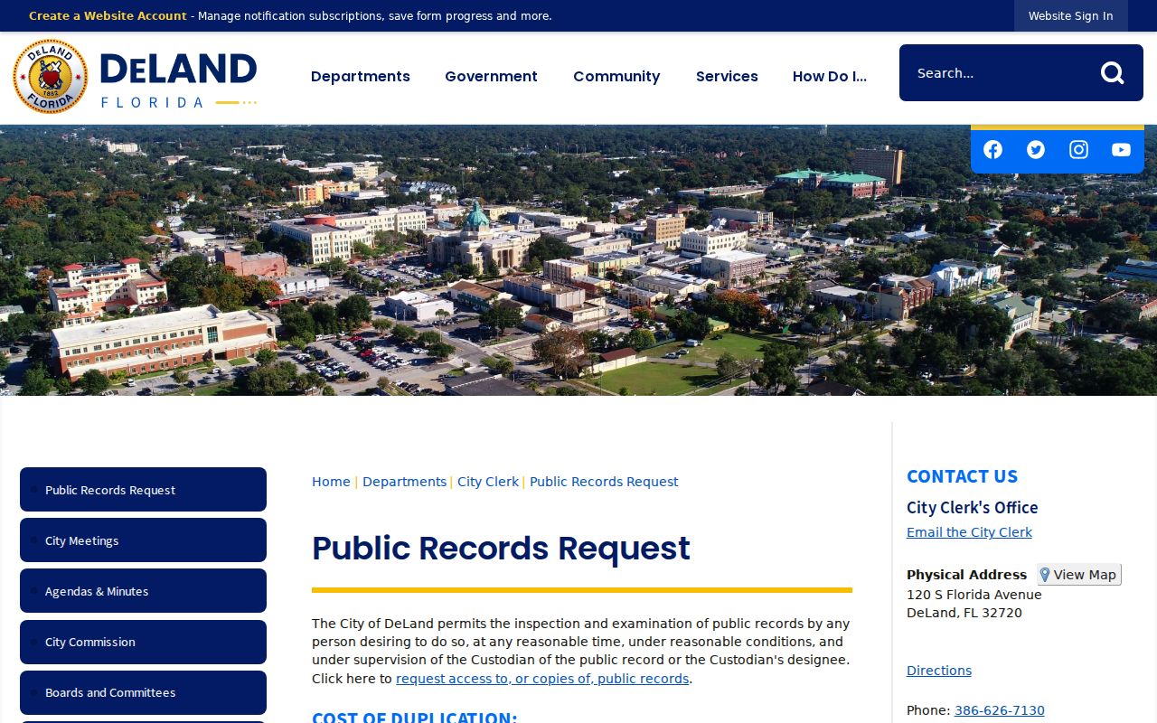 DeLand residents directory municipal records request