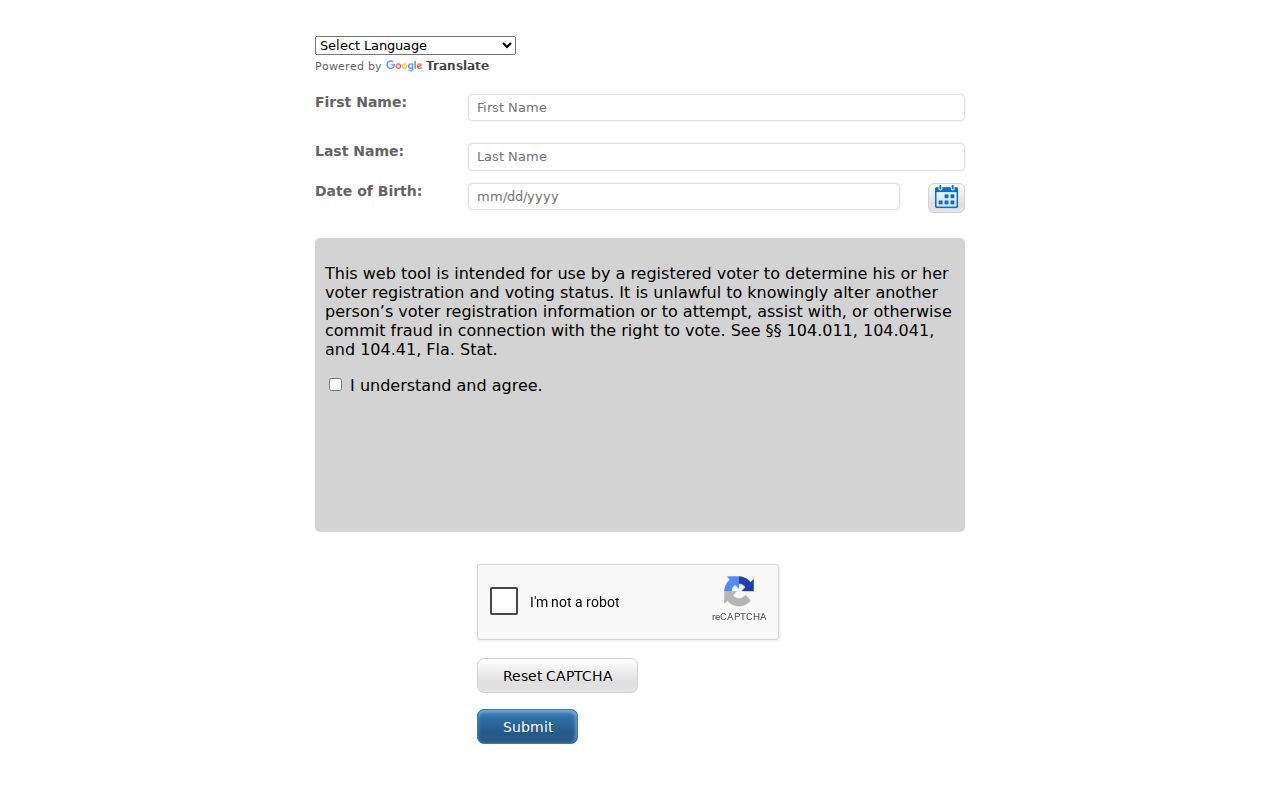 Volusia County voter lookup form with limits for DeLand neighbors research