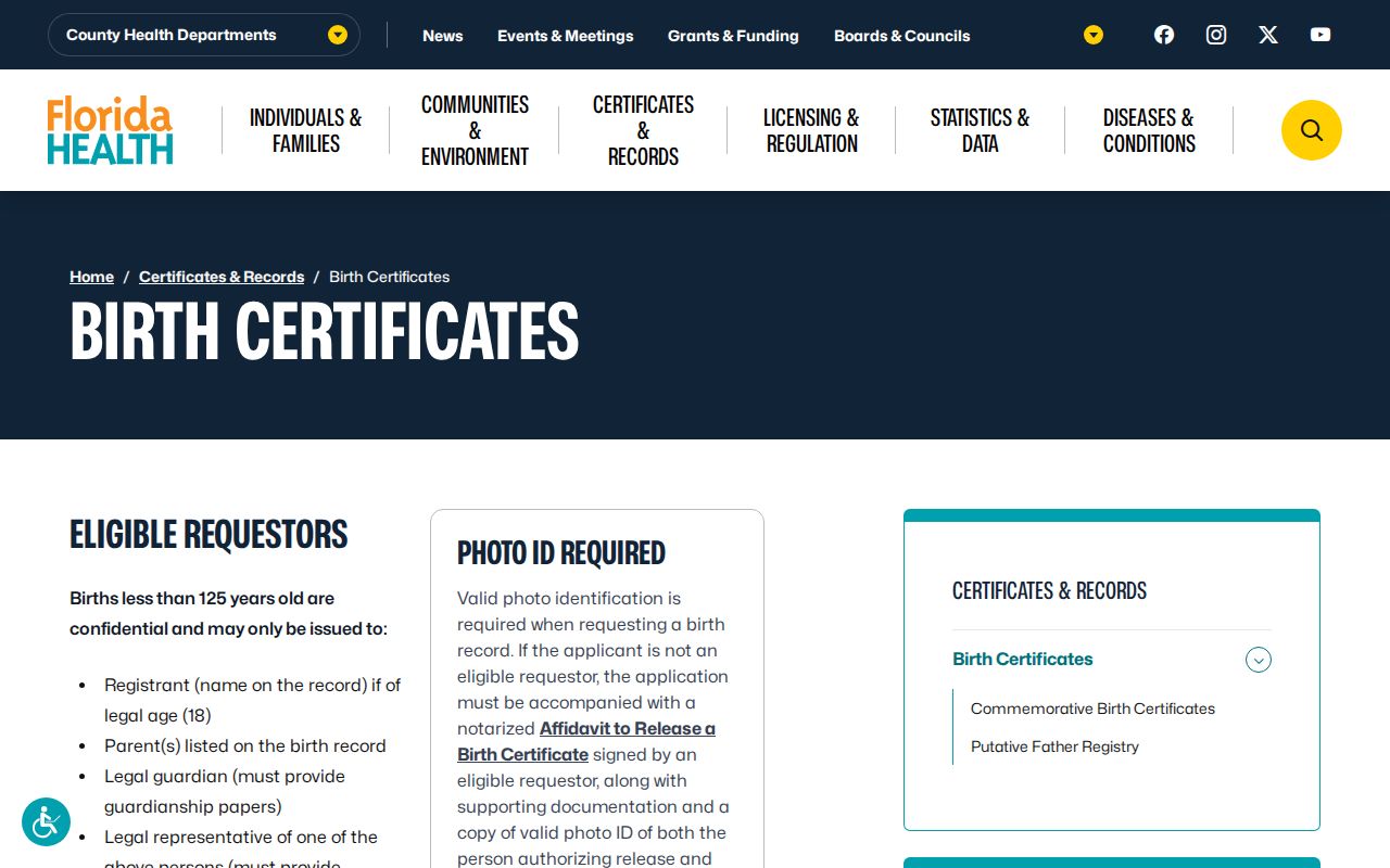 Florida birth certificate service for tracing DeLand previous residents