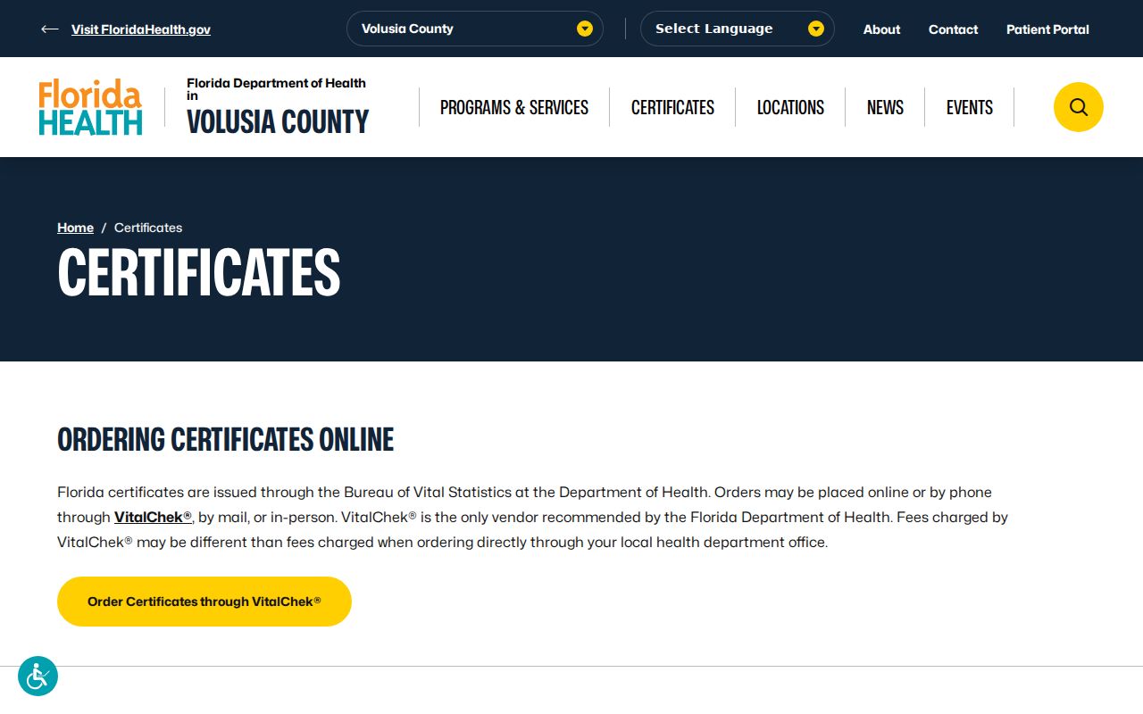 Volusia vital records services for DeLand previous residents research