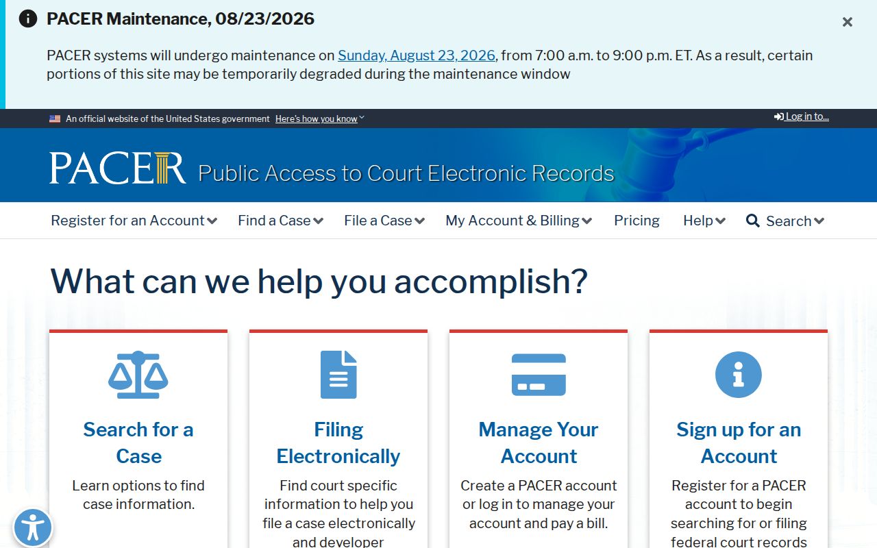 DeLand resident lookup through the federal PACER court gateway