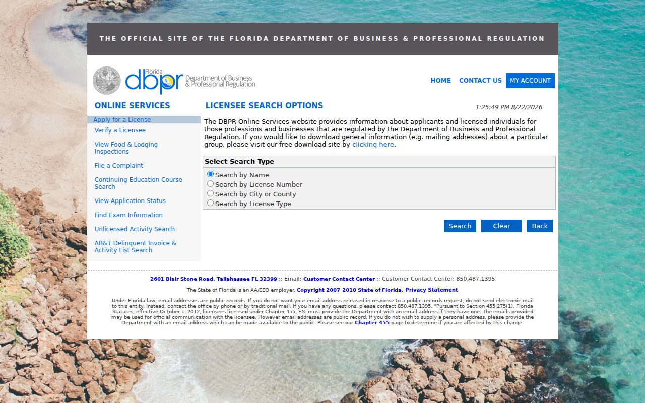 DeLand resident lookup with the Florida professional license search