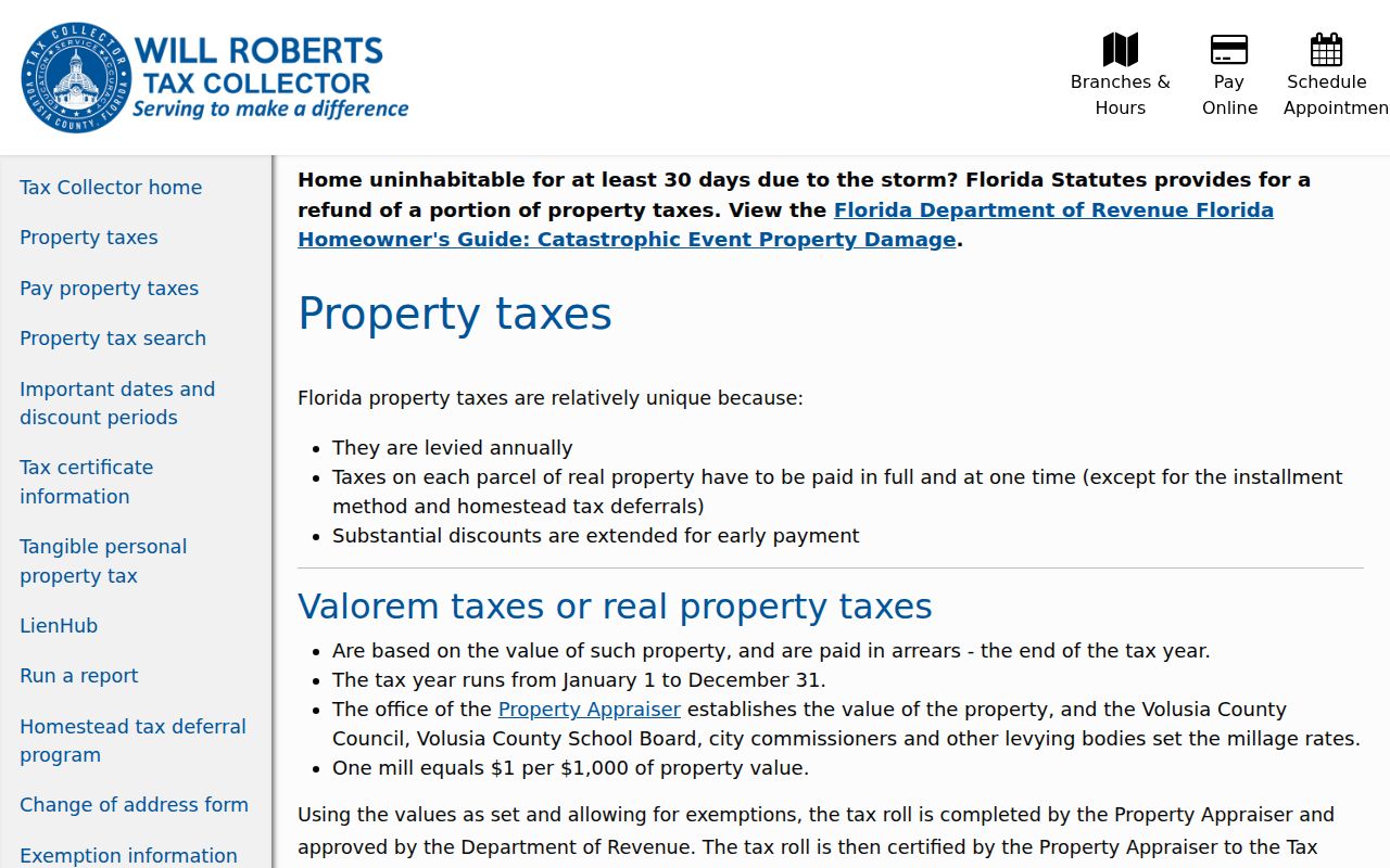 DeLand street directory Volusia property tax search