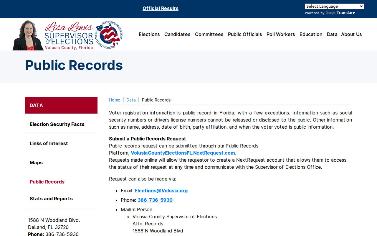 DeLand ZIP code access to Volusia elections public records