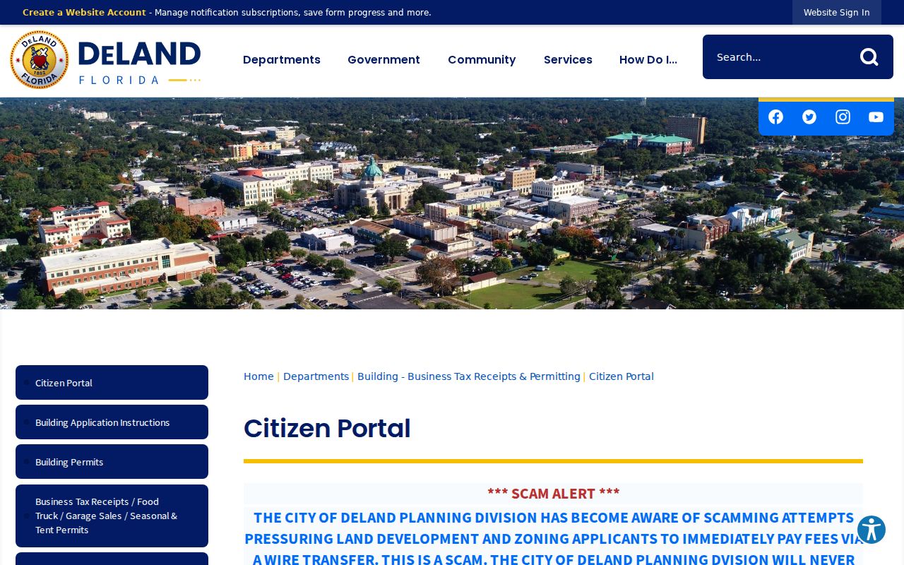 DeLand ZIP code link to the city Citizen Portal
